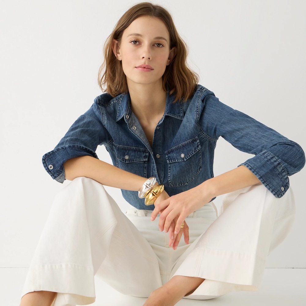 J crew jeans denim shirt with snap buttons- 10 Petite